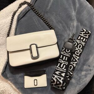 Marc Jacobs White and Black Shoulder Bag with Detachable Strap and card holder